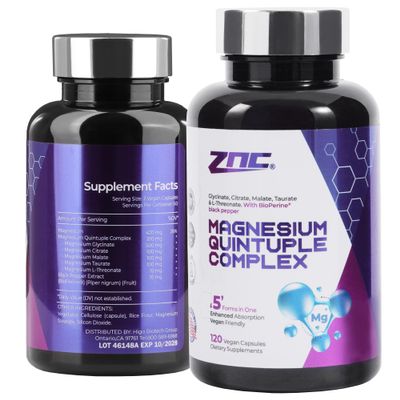 ZNCMagnesium Complex 810mg with 8 Forms Including Glycinate & Citrate, Chelated for Absorption, Bone Heart Muscle Support - 120 Vegan Capsules