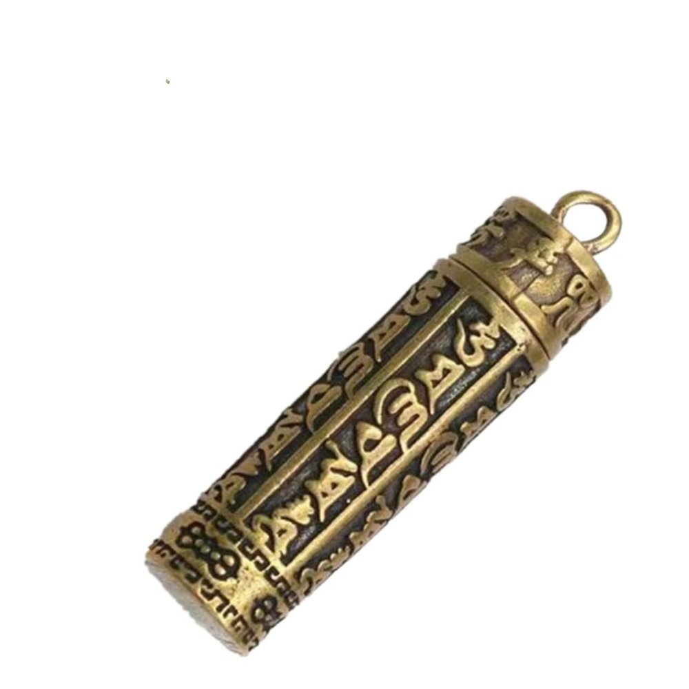 1 Pcs Pocket Pill Case Portable Brass Pill Box with Carving Scriptures for Outdoor Travel Accessories