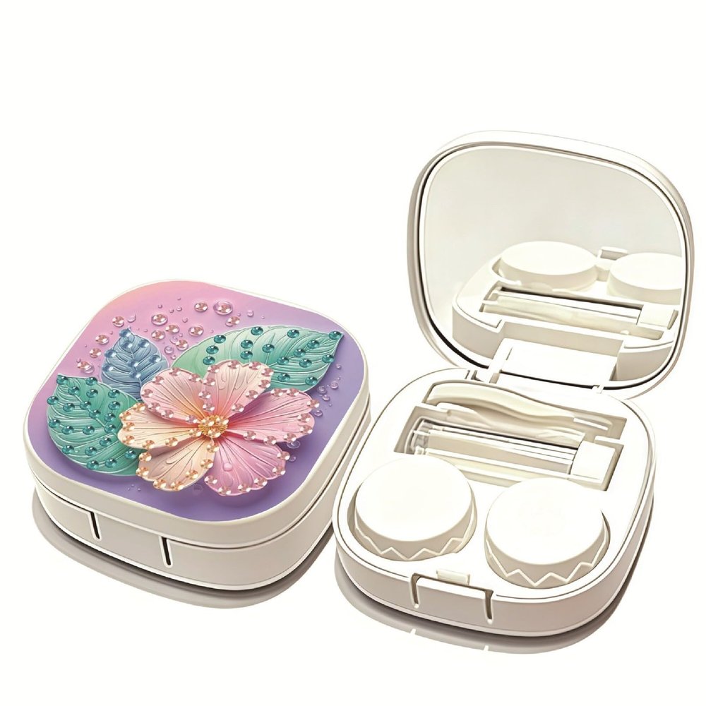 ARTopet Diamond Art Painting Contact Lens Case with Mirror DIY Art Craft Contact Lenses Applicator Removal Tool Kit with Tweezer Solution Bottle for Daily Travel Outdoor-Flowers02