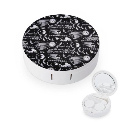 EOQIFJM Skull Moon Sun Gothic Witch Board Seamless Black Circular Contact Lens Storage Box, Portable Storage Box