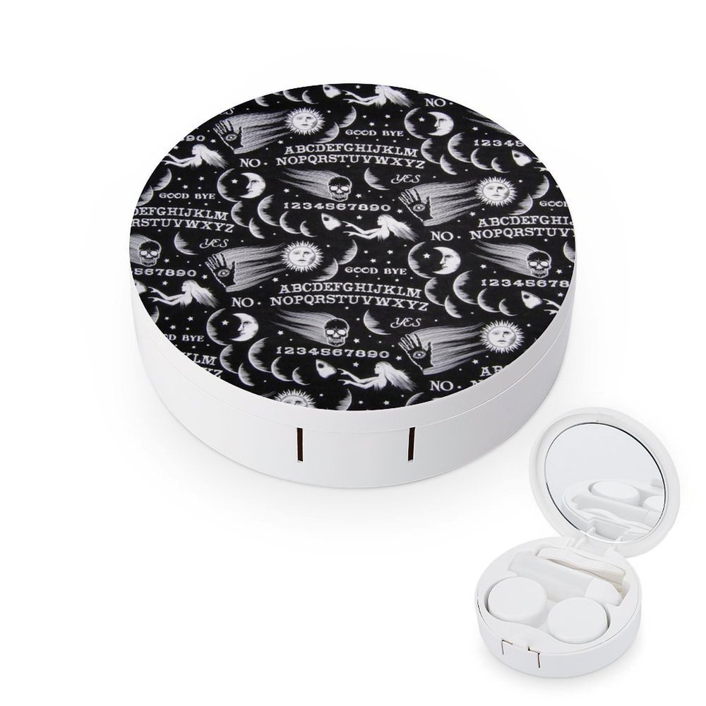 EOQIFJM Skull Moon Sun Gothic Witch Board Seamless Black Circular Contact Lens Storage Box, Portable Storage Box