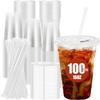 16 ounces Transparent Plastic Material Drink Cups featuring Straw-Slot Lids [100 Set Collection] PET Material Crystal Transparent Single-Use Drink Cups BPA-Free Construction + Crack-Resistant view 1