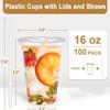 16 ounces Transparent Plastic Material Drink Cups featuring Straw-Slot Lids [100 Set Collection] PET Material Crystal Transparent Single-Use Drink Cups BPA-Free Construction + Crack-Resistant view 2