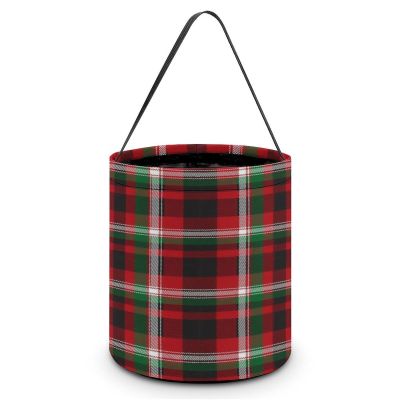 100% BLUE COLLAR Halloween Trick Or Treat Bucket Red Green Buffalo Check Plaid Christmas Multipurpose Reusable Goody Bucket Halloween Candy Bags for Party