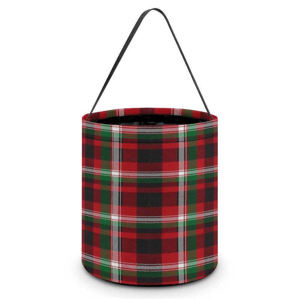 100% BLUE COLLAR Halloween Trick Or Treat Bucket Red Green Buffalo Check Plaid Christmas Multipurpose Reusable Goody Bucket Halloween Candy Bags for Party