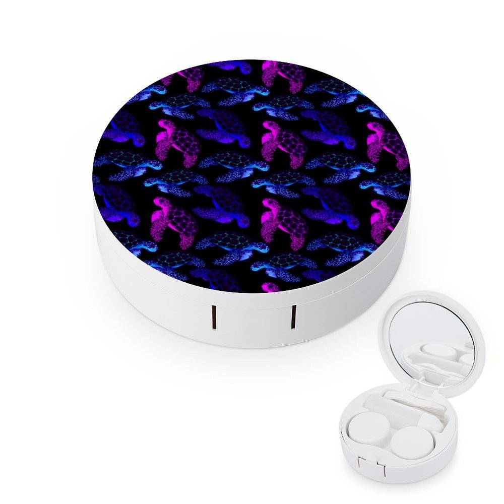 EOQIFJM Watercolor Sea Turtle Circular Contact Lens Storage Box, Portable Storage Box