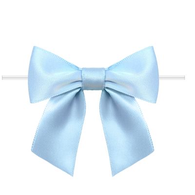 60 Pack Twist Tie Bows 3.3 Craft Bows Satin Ribbon Bow for Gift Wrapping, Treat Bags, Party Favors & Craft Decoration Light Blue