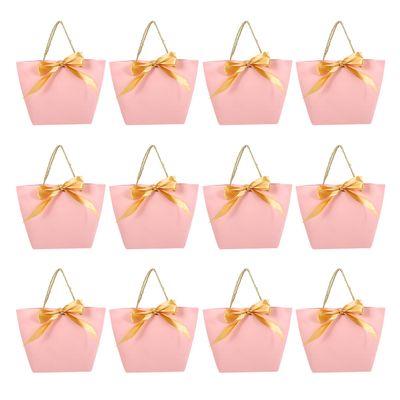 DONFAMDS 12Pcs Pink Bow Design Paper Bags Portable Tote Bags for Boutique Shopping and Party Wrapping