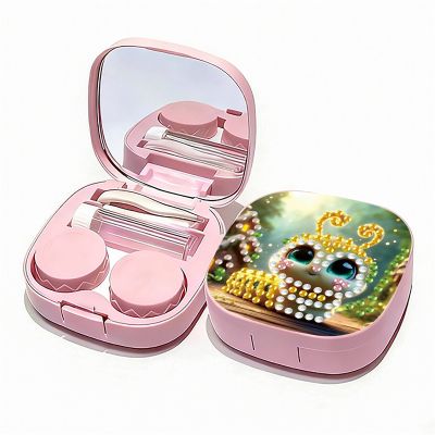 ARTopet Diamond Art Painting Contact Lens Case with Mirror DIY Art Craft Pink Contact Lenses Applicator Removal Tool Kit with Tweezer Solution Bottle for Travel Daily Outdoor-Caterpillar