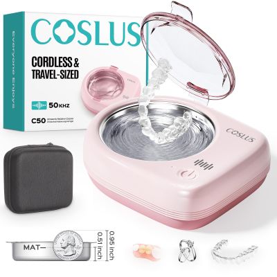 COSLUS C50 Sonic Retainer Cleaner Machine: Cordless Professional Dental Cleaning Pod for Retainer, Aligner, Night Guard Deep Cleaning - Rechargeable Mini Travel Design, Quiet for Home Use with Timer