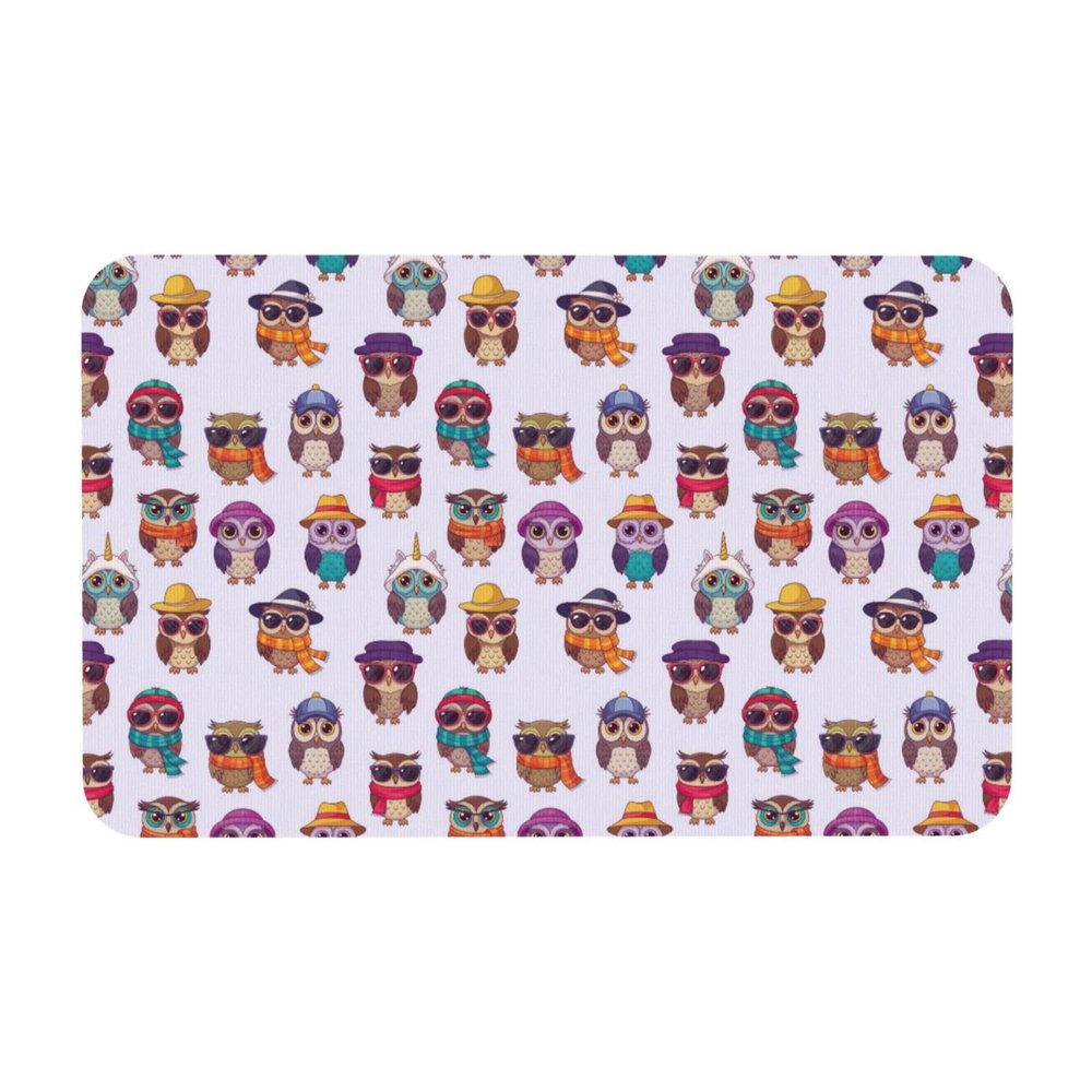 Bathroom Shower Diatomaceous Mat Cute Cartoon Owls, Quick Dry Non-Slip Absorbent Floor Rug for Tub, Bathroom, and Entryway Use