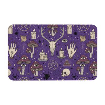 PPIKTC Absorbent Diatomaceous Mud Mat Witch Witchcraft Goth Skull Mushroom, Quick Dry Non-Slip Floor Mat for Bathroom, Shower, and Wet Room Areas