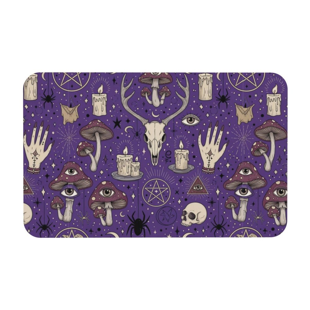 PPIKTC Absorbent Diatomaceous Mud Mat Witch Witchcraft Goth Skull Mushroom, Quick Dry Non-Slip Floor Mat for Bathroom, Shower, and Wet Room Areas