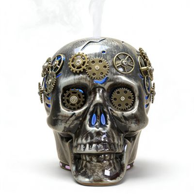 200ML Dark Gothic Steampunk Skull Ceramic Essential Oil Diffuser Day of The Dead Halloween Decor 7 LED Colors USB Powered Cool Mist Humidifier with Waterless Shut - Off for Home Decor Aromatherapy
