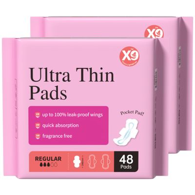 Ultra Thin Pads for Women with Wings, Regular Absorbency Period Pads, Lightweight & Discreet Feminine Pads, Travel Friendly, 96 Count