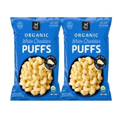 Member Mark Organic White Cheddar Puffs, 18 oz. (Pack of 2)