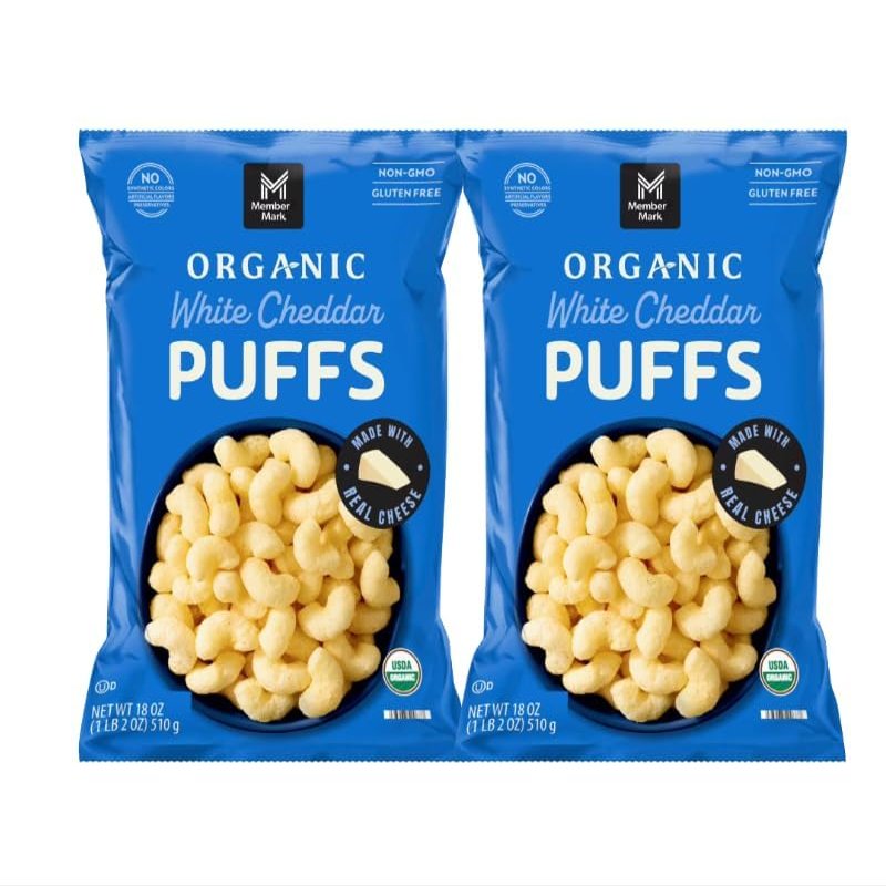Member Mark Organic White Cheddar Puffs, 18 oz. (Pack of 2)
