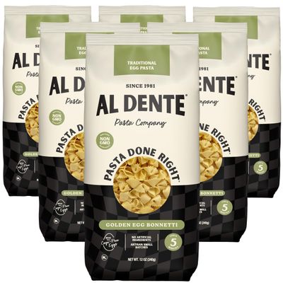 Al Dente Golden Egg Bonnetti All-Natural, Hand-Crafted Egg Pasta. Traditional Pasta Noodles Made with Cage-Free Eggs and Semolina. Great for Pastas, Soups, Stews. 12oz Bags (Pack of 6)