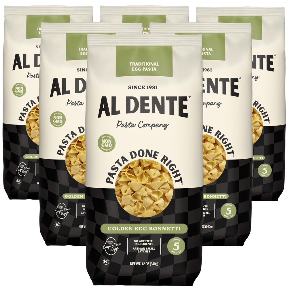 Al Dente Golden Egg Bonnetti All-Natural, Hand-Crafted Egg Pasta. Traditional Pasta Noodles Made with Cage-Free Eggs and Semolina. Great for Pastas, Soups, Stews. 12oz Bags (Pack of 6)