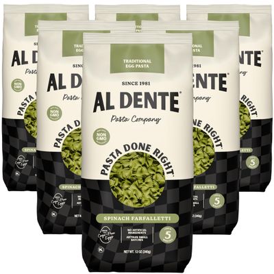Al Dente Spinach Farfalletti All-Natural, Hand-Crafted Egg Pasta. Traditional Pasta Noodles Made with Cage-Free Eggs, Semolina, and Spinach. Great for Pastas, Soups, Stews. 12oz Bags (Pack of 6)