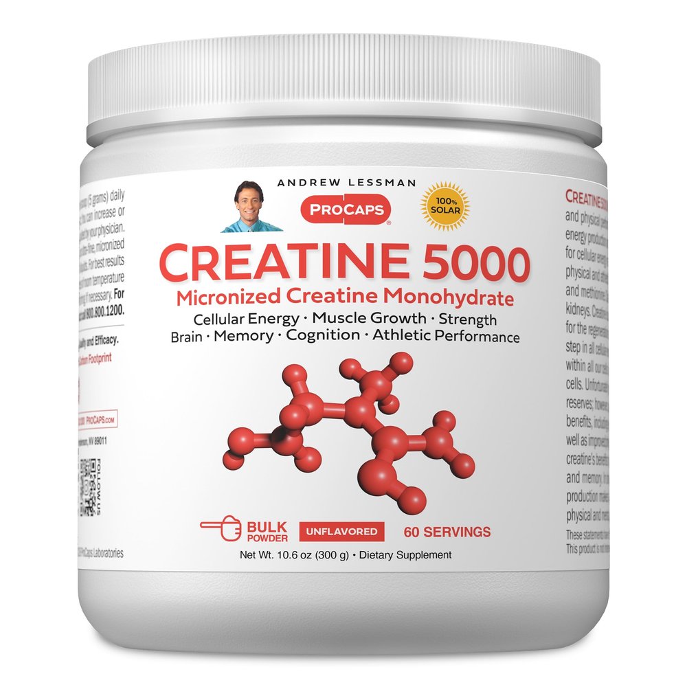 ANDREW LESSMAN Creatine 5000 Micronized Creatine Monohydrate. 60 Servings. Cellular Energy Muscle Strength & Growth. Brain Memory Cognition Athletic Performance. No Additives. Ultra-Pure Powder.