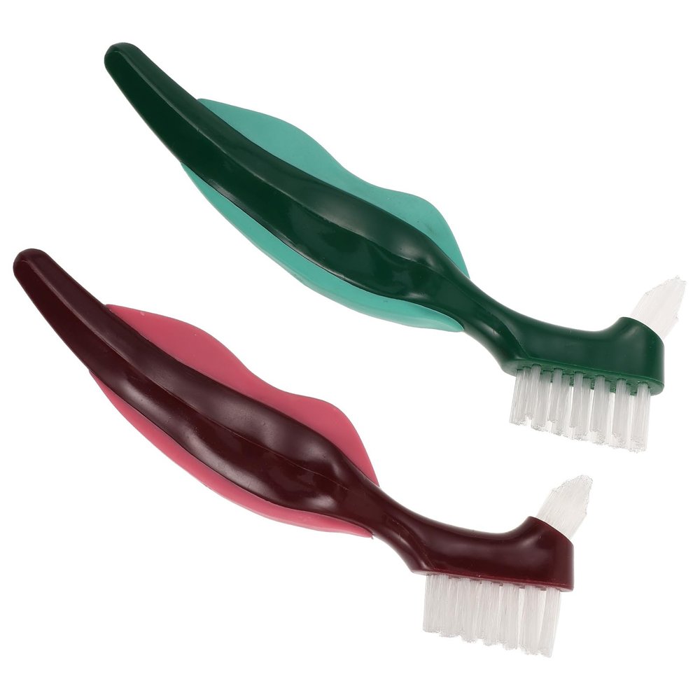 GALPADA Dual-Head Denture Cleaning Brush 2Pcs with Hard Bristles, False Teeth Care Toothbrush Set for Seniors, Effective Oral Hygiene Tool for Dentures Maintenance