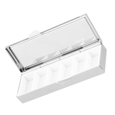 ROMISBABA Rectangular Stainless Steel Pill Box Keychain with 6 Compartments Portable Medication Organizer Travel Container for Pills Vitamins and Chewing Gum