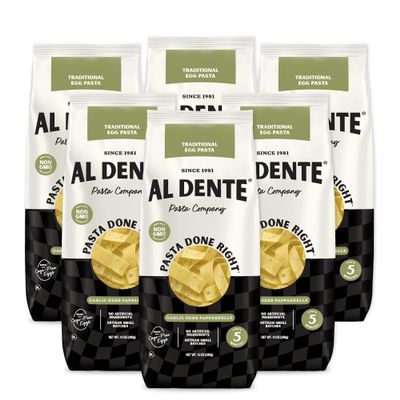 Al Dente Garlic Herb Pappardelle All-Natural, Hand-Crafted Egg Pasta. Delicious and Versatile - Classic Pasta Noodles Made with Cage-Free Eggs and Semolina, 12oz Bags (Pack of 6)