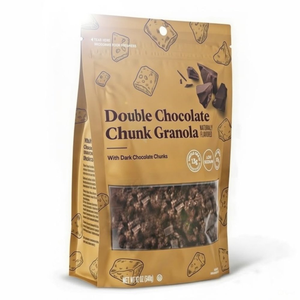 Double Chocolate Chunk Granola: Gluten Free Dark Chocolate Snack, Crunchy Breakfast, Ice Cream Yogurt Cereal Topping, Sweet Gift Treat For Mother or Father's Day, 12 oz Bag