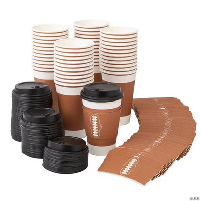 16 oz. Bulk 48 Count Football Disposable Paper Coffee Cups with Lids & Sleeves