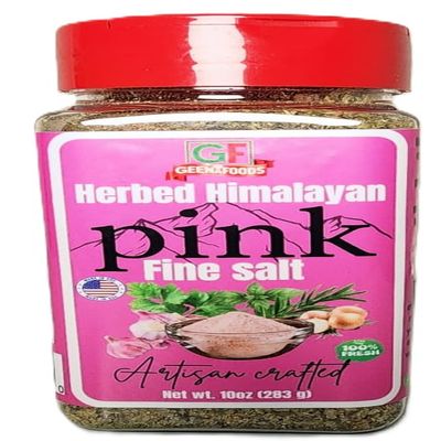 Geenafoods Herbed Himalayan Pink Fine Salt, Artisan Crafted with Garlic, Onion, Rosemary, Basil, Parsley, 10oz more ,Gourmet .| All quality | Non GMO | Hand Crafted | Small Batch | Gourmet Spice Mix | Made In USA | No MSG | Artisanal all Purpose Ultr