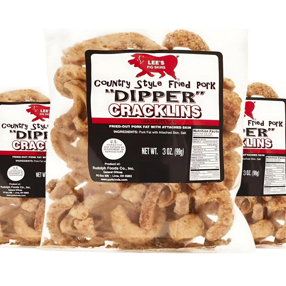 Lee's Plain Dipper Cracklins, Chicharrones, 3 oz (3 Count)