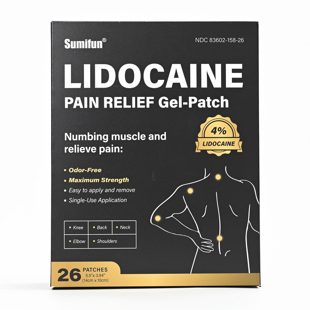 Sumifun Lidocaine Patches Maximum Strength 4% Lidocaine, Pain Relief Patches for Back, Neck, Knee, and Shoulders | Large Size and Long Lasting | Soothes Nerves, Joints, and Injuries (large, Count, 26)