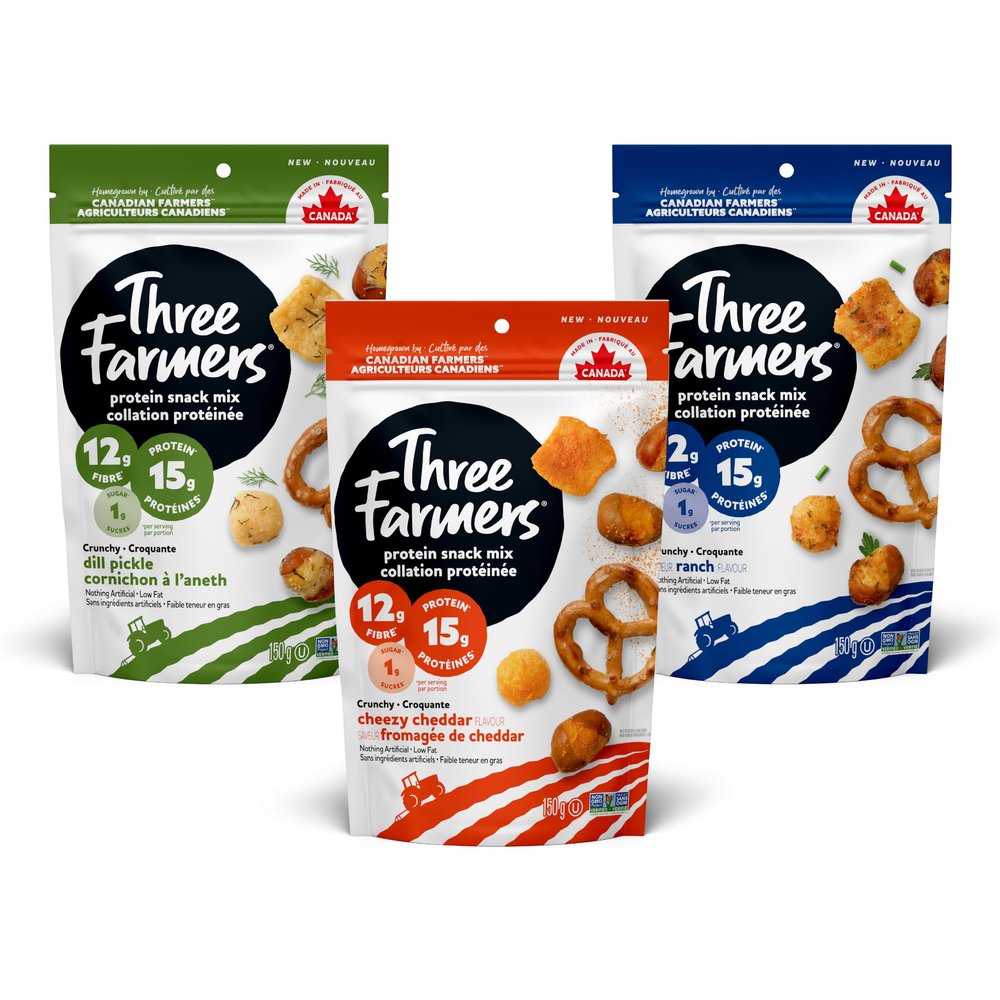 Three Farmers Protein Snack Mix, Dill Pickle, Cheddar and Ranch, 150g x 3