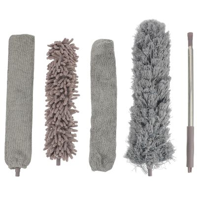 PENIKOKO Dual-Head Microfiber Telescopic Duster Brush Set 5pcs Detachable Chenille Ceiling Sweeping Cleaning Tool for Household Blinds and Furniture Dusting