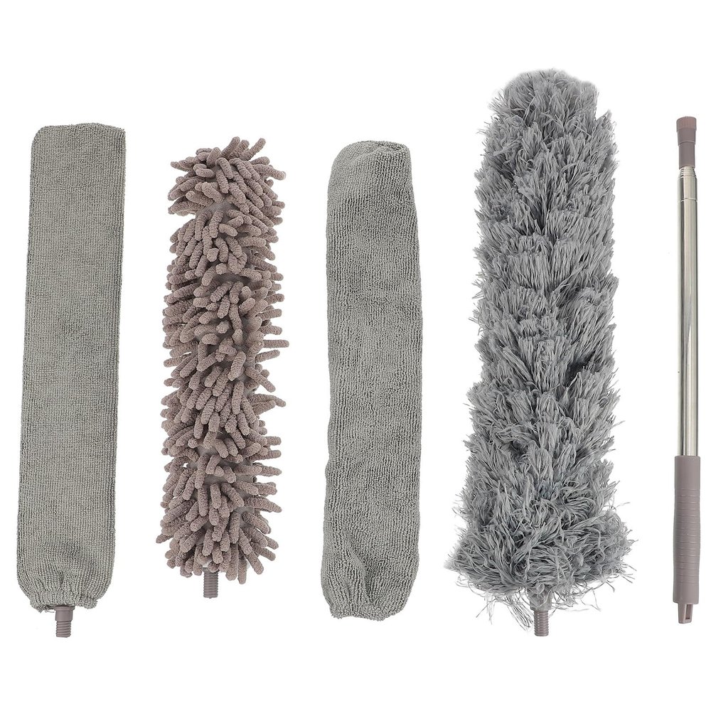 PENIKOKO Dual-Head Microfiber Telescopic Duster Brush Set 5pcs Detachable Chenille Ceiling Sweeping Cleaning Tool for Household Blinds and Furniture Dusting