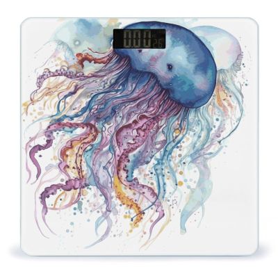 Watercolor Jellyfish Bathroom Scale Ultra-Bright Liquid Crystal Screen Weight Scale Accurate Bathroom Body Scales for Body Weight Bathroom Pet Home Bedroom Gift-Giving