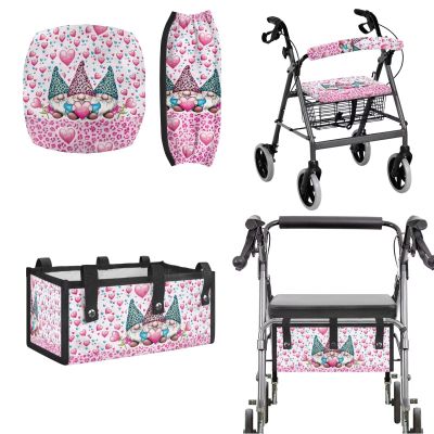 Jrysaedy Valentine's Day Rallator Walker Accessories for Walkers Dawrf Rollator Walker Seat Cushion and Backrest Cover with Storage Bag, 3PCS Universal Fit Walker Accessories