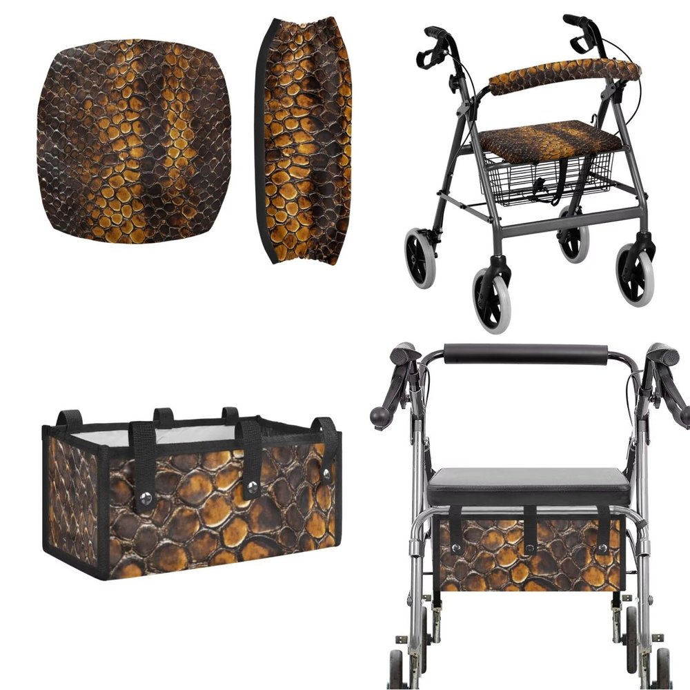 Cugasmaru Snake Skin Cushion Walkers Accessories Sets Walker Seat Backrest Covers Rollator Walker Replacement Storage Bag for Rollator Seat & Roller Bar Covers