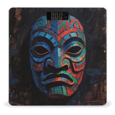 3D Colorful Tiki Mask Pattern Bathroom Scale for Body Weight Bathroom Digital Electronic Weighing Scale with Back Lit LED Display Sturdy Tempered Glass Weight Watchers Scales 400lb