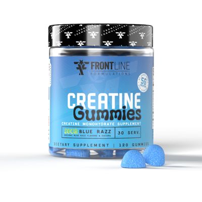FRONTLINE FORMULATIONS Creatine Monohydrate Gummies, 5g Creatine per Serving, Sugar-Free Creatine Supplement for Strength, Lean Muscle & Cognitive Support, Sour Blue Razz, 120 Gummies