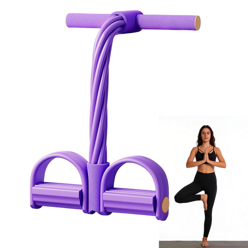 Multifunction Pedal Resistance Band with Handle, 8 Tube Tension Rope for Full Body Workout, Fashion Puller Exercise Device, Manual Yoga Training Pedal Elastic Band for Women and Men (Purple)