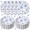Funnymoom 100 Pcs Blue Floral Paper Plates 7 Inches Hummingbird Floral Theme Decorative Disposable Dinner Plates Wildflowers Party Plate for Summer Spring Birthday Baby Shower Party Supplies view 1