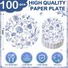 Funnymoom 100 Pcs Blue Floral Paper Plates 7 Inches Hummingbird Floral Theme Decorative Disposable Dinner Plates Wildflowers Party Plate for Summer Spring Birthday Baby Shower Party Supplies view 2