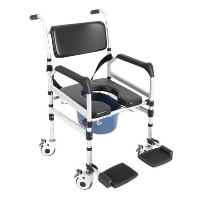 Folding Shower Chair with Wheels - Height Adjustable Shower Chair for Elderly, Disabled & Pregnant, Heavy Duty 352lbs Capacity with Anti-Slip Armrests, Soft Cushion & Safety Belt