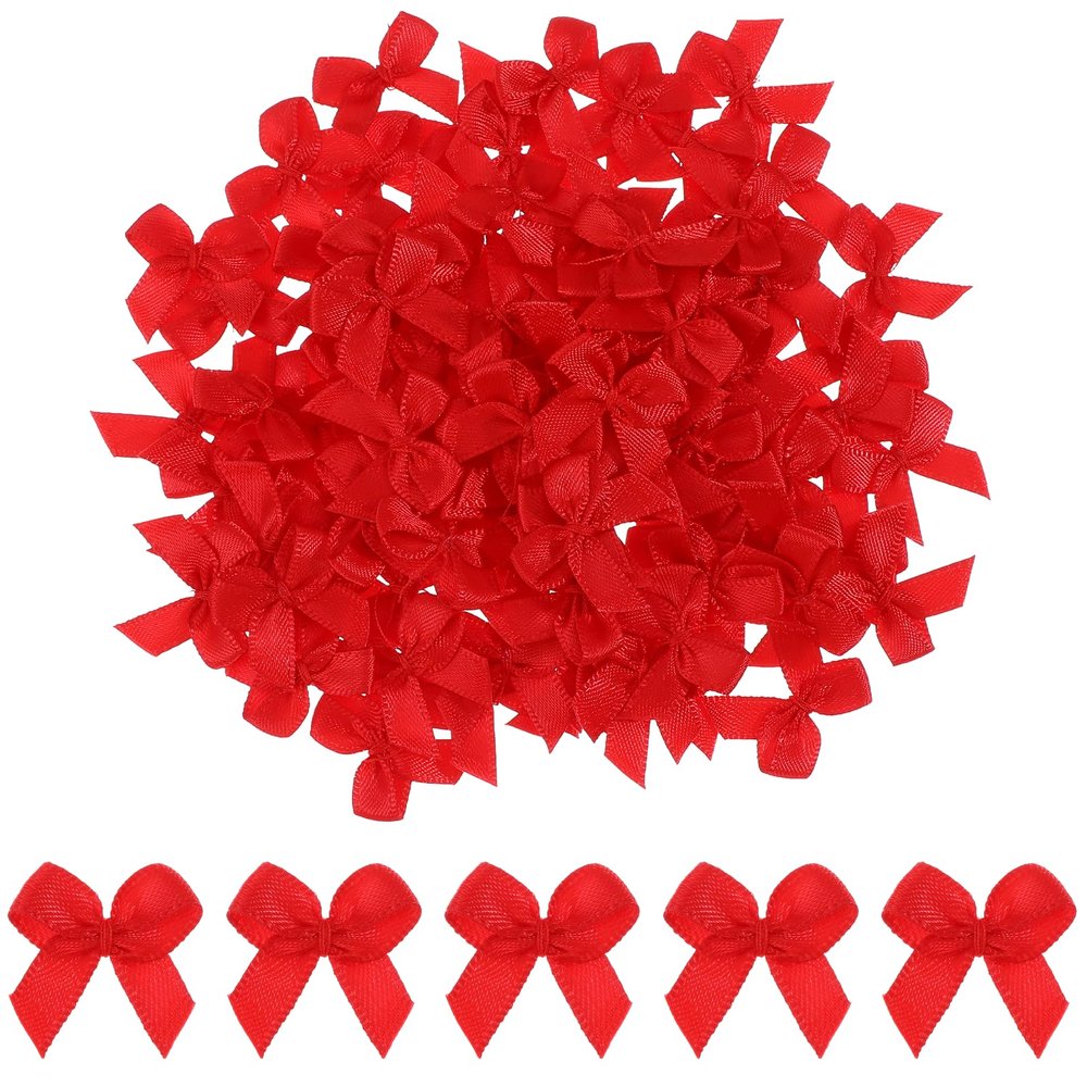 100PCS Mini Red Bows, Mini Satin Ribbon Bows, Small Red Bow, Tiny Bow for DIY Crafts, Sewing, Gift Wrapping, Wedding, Birthday, Christmas, Party, Scrapbooking and Decorations (2.2x2.2cm)
