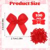 100PCS Mini Red Bows, Mini Satin Ribbon Bows, Small Red Bow, Tiny Bow for DIY Crafts, Sewing, Gift Wrapping, Wedding, Birthday, Christmas, Party, Scrapbooking and Decorations (2.2x2.2cm) view 2