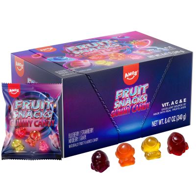 Amos Fruit Snacks Gummy Candy, Astronaut Space Gummies, Made with Fruit Puree, Mixed Berry Flavor Fortified with Vitamin C, Soft Chewy On The Go Lunchbox Snacks, 8.47 oz (240g)