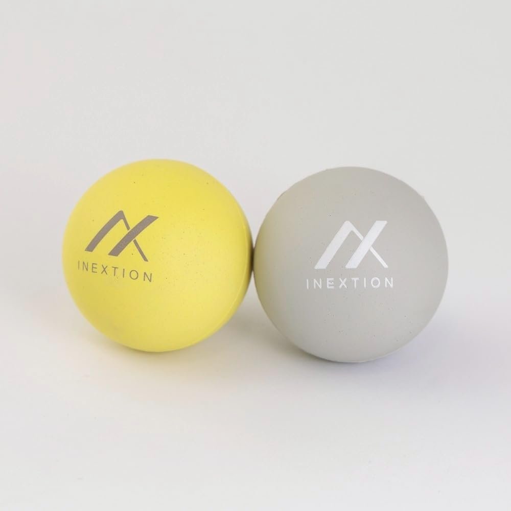 INEXTION - Therapy Massage Balls (2-Pack), High-Density Fascia Balls for Targeted Muscle Relaxation & Daily Recovery - 50D & 65D Hardness Options (Serene Gray + Dawn Yellow (65D+50D))