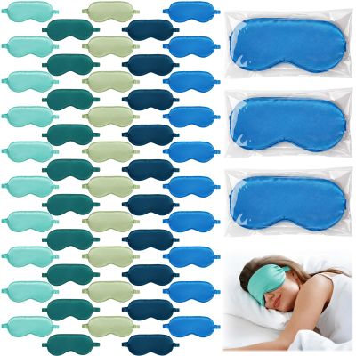 Cutecrop 50 Pcs Silk Sleep Mask Blackout for Women Men, Adjustable Comfortable Eye Cover Blindfold No Pressure for Sleeping, Travel, Napping, 5 Colors(Green Color)